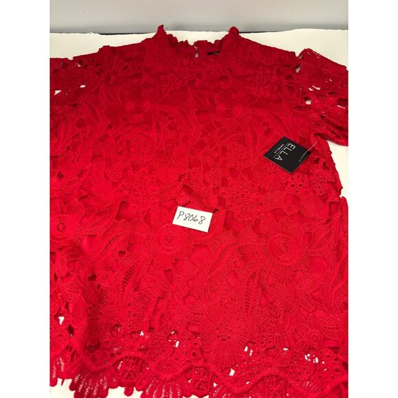 Ella Rafaella Womens Red Lace Blouse Size Large Stylish Floral Crochet Design - Picture 9 of 12